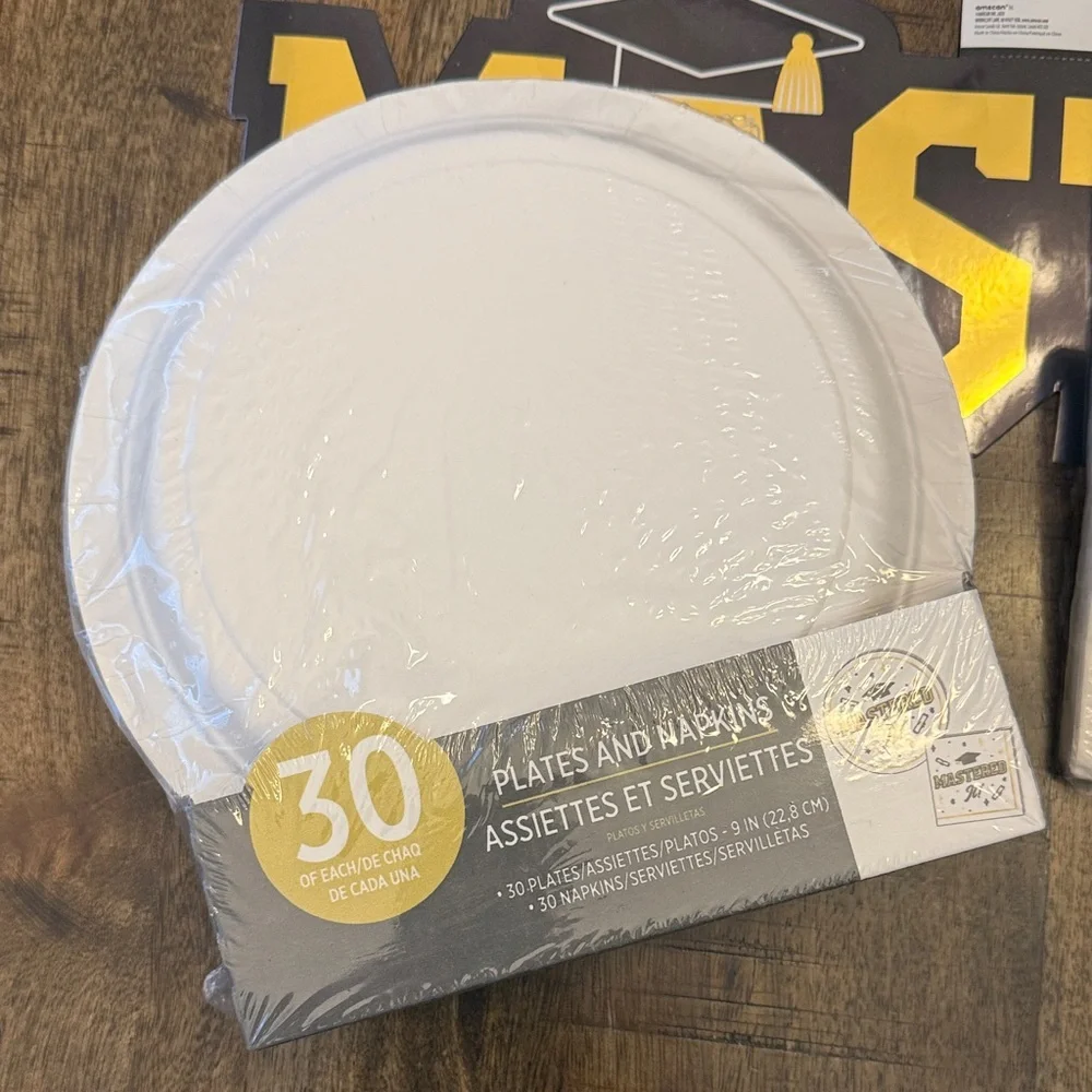 Graduation Party Plates & Napkins Set - White & Gold
